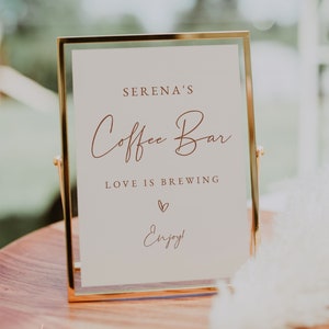 Modern Minimalist Coffee Bar Sign Template, Love is Brewing Bridal Shower Sign, Wedding Coffee Bar Sign Printable, Love is Brewing Sign