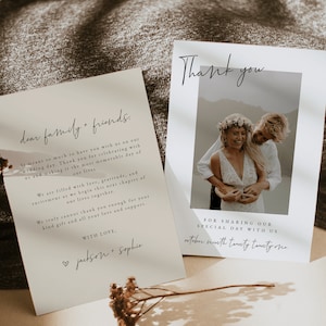 Boho Minimalist Hochzeit Dankeskarte - Bearbeitbare Dankeskarte - Foto Hochzeit Dankeskarte - Boho Dankeskarte zum Ausdrucken