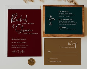 Jewel Tone Wedding Invitation Suite Template — Moody Wedding Invitation Set — Boho Wedding Invitation Suite — Editable Wedding Invitation