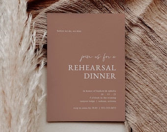 Earthy Mauve Wedding Rehearsal Invitation Template — Minimalist Boho Wedding Rehearsal Invite — Editable Rehearsal Dinner Invite