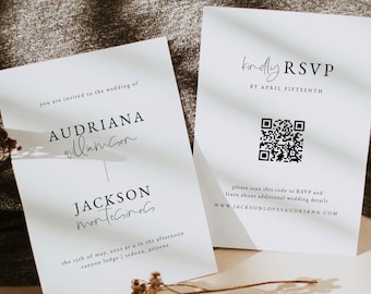 Modern Wedding Invitation Template | Simple Wedding Invitations | Minimalist Wedding Invitation with QR Code | AUDRIANA