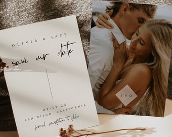 Minimalist Save the Date Template — Save the Date with Photo — Modern Save the Date — Editable Save our Date — Neutral Save the Date