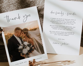 Photo Wedding Thank You Card Template — Editable Thank You Card — Minimalist Thank You Card — Modern Thank You — Audriana Collection
