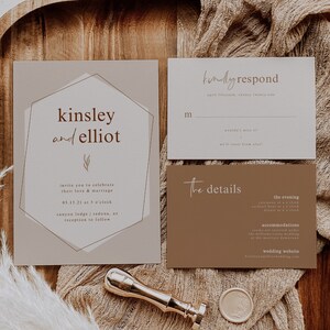 Minimalist Hexagon Wedding Invitation Suite Template — Printable Boho Wedding Invitation — Editable Modern Wedding Invites — Desert Wedding