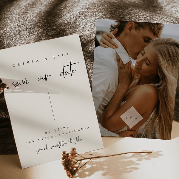 Minimalist Save the Date Template — Save the Date with Photo — Modern Save the Date — Editable Save our Date — Neutral Save the Date