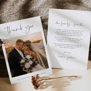 Foto Hochzeit Dankeskarte Vorlage — Bearbeitbare Dankeskarte — Minimalistische Dankeskarte — Modernes Dankeschön - Audriana Kollektion