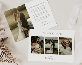 Modern Wedding Thank You Cards Template, Minimalist Wedding Thank You Cards with Photo, Boho Wedding Thank You Photo, Photo Thank You Card