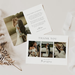 Modelo de cartões de agradecimento de casamento moderno, cartões de agradecimento de casamento minimalistas com foto, foto de agradecimento de casamento boho, cartão de agradecimento com foto