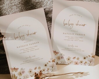 Boho Baby Shower Invitation Template | Wildflower Baby Shower Invitation | Baby Girl Baby Shower Invite | Arch Baby Shower Invitation