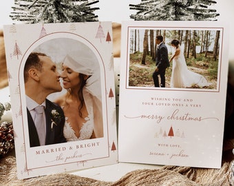 Married and Bright Christmas Card Template, Newlywed Christmas Card, Boho Arch Christmas Card, Modern Holiday Card, Photo Christmas Card