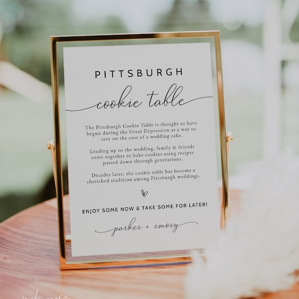 Minimalist Pittsburgh Cookie Table Sign Template, Wedding Cookie Table Sign, Pittsburgh Tradition Cookie Table, Pittsburgh Wedding, PARKER
