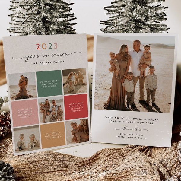 Year In Review Template, Fun Modern Christmas Card, Year In Review Christmas Card, Year In Review Holiday Card, Photo Collage Holiday Card