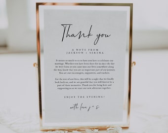 Plantilla de letrero de agradecimiento para bodas / Letrero de agradecimiento imprimible / Letrero de agradecimiento minimalista para la mesa de bodas / Nota de agradecimiento moderna para bodas / ELLIE