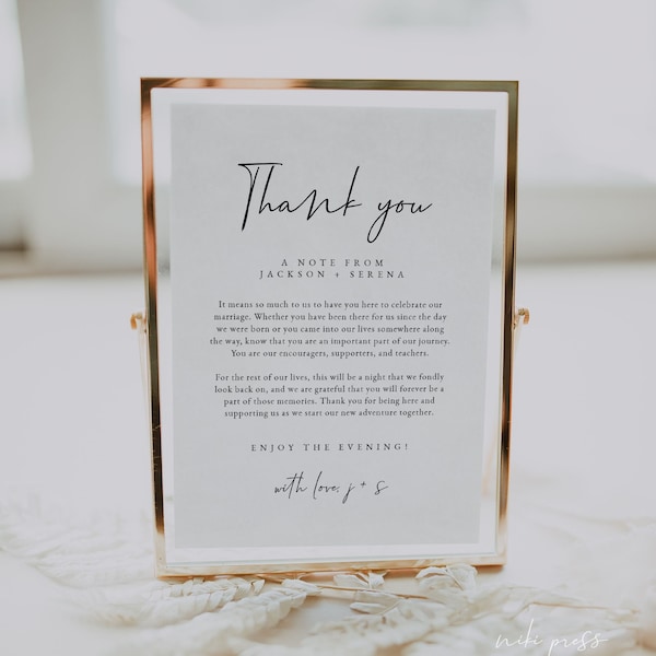 Wedding Thank You Sign Template | Printable Thank You Sign | Minimalist Wedding Table Thank You | Modern Wedding Thank You Note | ELLIE