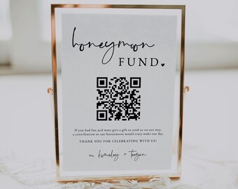 Modern Honeymoon Fund Sign Template | Wedding QR Code Sign | Venmo Honeymoon Fund Sign | Honeymoon QR Code | Honeymoon Fund Template