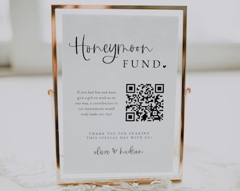 Honeymoon Fund QR Code Sign Template | Venmo Honeymoon Fund Sign | Honeymoon Wish Sign | Minimalist Honeymoon Fund Template | HUDSON