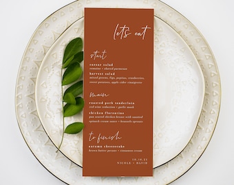 Terracotta Wedding Dinner Menu Template — Boho Wedding Menu — Editable Wedding Menu Instant Download — Terracotta Wedding Collection