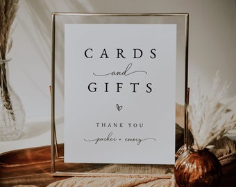 Plantilla minimalista para letreros de tarjetas y obsequios para bodas, letreros imprimibles para tarjetas y obsequios, letreros elegantes para bodas, letreros para mesas de tarjetas y obsequios, PARKER