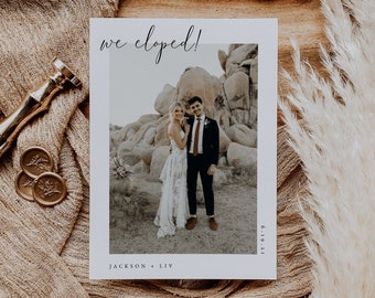 Faire-part de fuite minimaliste | Carte photo imprimable Elopement | Nous nous sommes enfuis de Zazzle.be Liste d'envies Vous avez des idées ? Faire-part de mariage bohème | SAULE