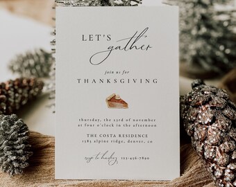 Minimalistische Thanksgiving-Einladungsvorlage, Thanksgiving-Dinner Evite, Elegante Thanksgiving-Einladung zum Ausdrucken oder Digitales Thanksgiving-Einladung