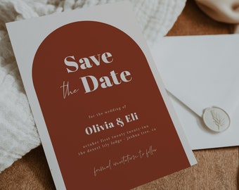 Retro Glam Save the Date Template — Printable Arched Save the Date — Terracotta Wedding Save the Date with Photo — 70s Wedding Save the Date