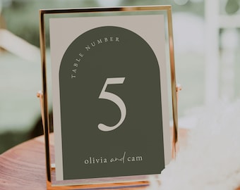 Arched Olive Table Numbers Template — Green Wedding Table Numbers — Modern Boho Wedding Table Numbers Instant Download 5x7, 4x6