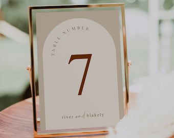 Arched Minimalist Table Numbers Template — Boho Arch Wedding Table Numbers — Editable Wedding Table Numbers Instant Download 5x7, 4x6