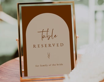 Arched Terracotta Reserved Sign Template — Set of Reserved Table Signs for Bride & Groom — Arch Wedding Reserved Signs — Reserved Table Sign