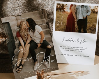 Photo Save the Date Template — Modern Boho Save the Date — Printable Save the Date — Editable Wedding Announcement Card