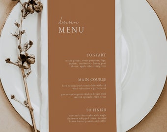 Desert Minimalist Wedding Dinner Menu Template — Burnt Orange Wedding Menu — Editable Wedding Menu Instant Download — Minimalist Boho Menu