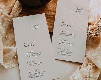 Elegant Minimalist Wedding Dinner Menu Template — Wedding Menu with Names — Wedding Menu Place Cards — Modern Wedding Menu — Minimalist Menu