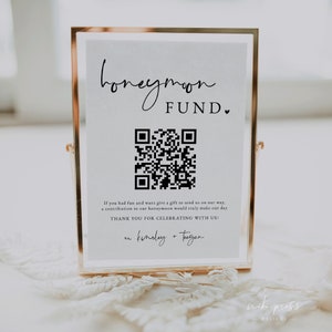 Modern Honeymoon Fund Sign Template | Wedding QR Code Sign | Venmo Honeymoon Fund Sign | Honeymoon QR Code | Honeymoon Fund Template