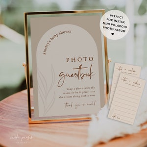 Letrero con foto para libro de visitas de baby shower con plantilla de tarjeta de buenos deseos para mamá, tarjetas de consejos para baby shower, letrero y tarjetas para baby shower para álbum de fotos
