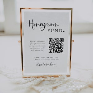 Honeymoon Fund QR Code Sign Template | Venmo Honeymoon Fund Sign | Honeymoon Wish Sign | Minimalist Honeymoon Fund Template | HUDSON