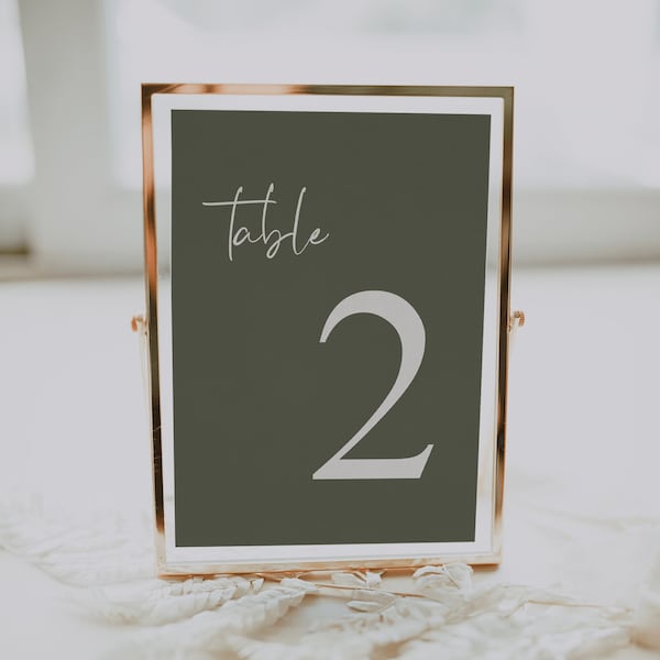 Earthy Olive Table Numbers Template — Green Wedding Table Numbers — Modern Boho Wedding Table Numbers Instant Download 5x7, 4x6