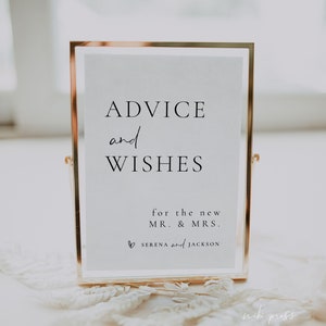 Modernes minimalistisches Rat und Wünsche Schild Vorlage, Rat für die Braut und den Bräutigam, einfaches Hochzeit Rat Schild, minimale Brautparty Beratung