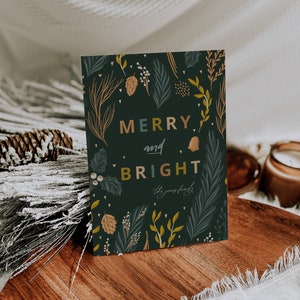 Vrolijke kerstkaarten — Moderne boho afdrukbare kerstkaartsjabloon — Eenvoudige kerstkaarten — Afdrukbare bewerkbare kerstkaart
