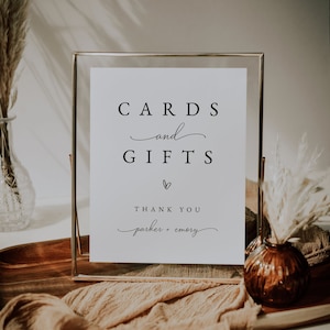 Plantilla minimalista para letreros de tarjetas y obsequios para bodas, letreros imprimibles para tarjetas y obsequios, letreros elegantes para bodas, letreros para mesas de tarjetas y obsequios, PARKER