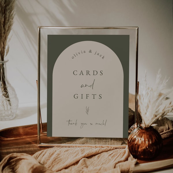 Arched Olive Wedding Cards and Gifts Sign Template — Modern Boho Cards and Gifts Sign — Olive Green Wedding Sign — Cards & Gifts Table Sign