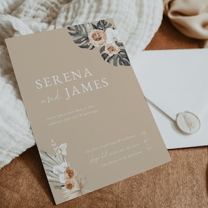 Tropical Wedding Invitation Suite | Beach Wedding Invitations | Boho Wedding Invitation Template | Beachy Beige Wedding Invites | KAIA