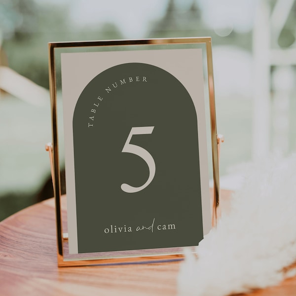 Arched Olive Table Numbers Template — Green Wedding Table Numbers — Modern Boho Wedding Table Numbers Instant Download 5x7, 4x6