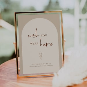 Plantilla para letrero de boda "Wish You Are Here" — Letrero de boda "In Loving Memory" — Letrero conmemorativo de boda moderno — Colección minimalista arqueada