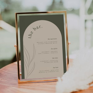 Arched Bar Menu Sign Template — Olive Green Wedding Drinks Menu — Wedding Signature Drink Sign — Boho Bar Menu — Arched Olive Collection