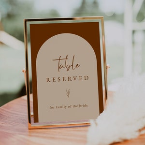 Arched Terracotta Reserved Sign Template — Set of Reserved Table Signs for Bride & Groom — Arch Wedding Reserved Signs — Reserved Table Sign