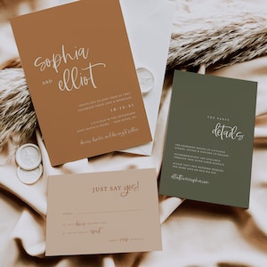 Woodland Terracotta Wedding Invitation Suite Template — Boho Wedding Invitation Set — Editable Wedding Invitation Instant Download