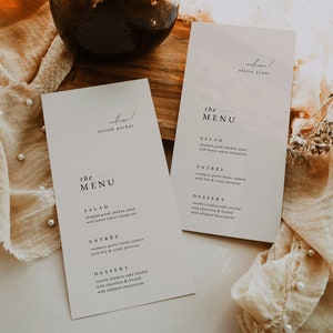 Elegant Minimalist Wedding Dinner Menu Template — Wedding Menu with Names — Wedding Menu Place Cards — Modern Wedding Menu — Minimalist Menu