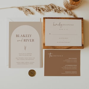 Arched Minimalist Wedding Invitation Suite — Printable Desert Wedding Invitation — Editable Boho Wedding Invitation — Desert Wedding Invite