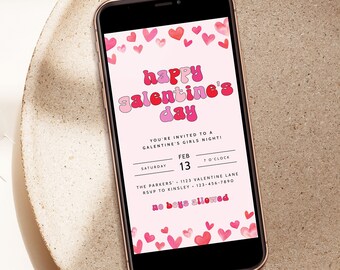 Modern Galentine's EVITE Template, Digital Galentines Day Party Invitation, Galentines Invite, Printable or Digital Valentine's Party Invite