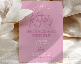 Pink Bachelorette Party Invite Template | Bachelorette Party Itinerary | Bachelorette Weekend Invitation | Bachelorette Weekend Itinerary