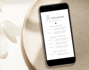Digital Wedding Weekend Itinerary Template | Modern Wedding Timeline | Order of Events | Digital Wedding Itinerary Template Mobile | EVA